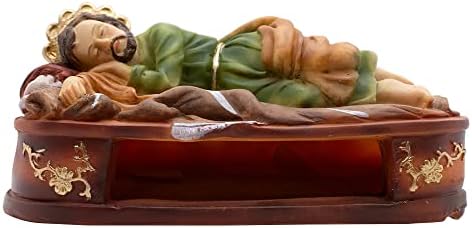8 פסל צבוע סנט ג'וזף ישן | סנט ג'וזף שוכב על פלטפורמת המיטה | עיצוב בית נוצרי | מתנה קתולית נהדרת לקודש ואישור